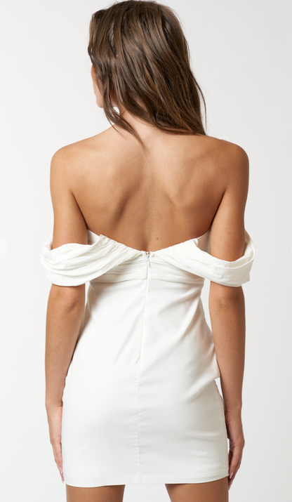 Drop Shoulder Dress w/ Slit White