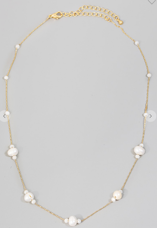 Mixed Pearl Station Necklace
