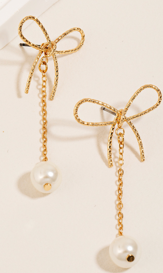 Pearl Charm Bow Earrings