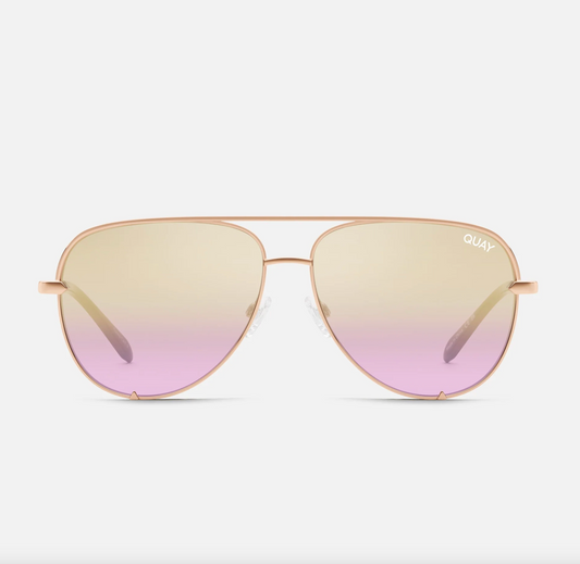 High Key Large Quay Sunglasses - Rose Gold/ Gold Lavender