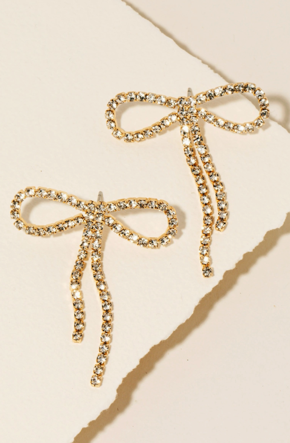 Rhinestone Ribbon Earrings Gold