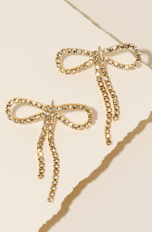 Rhinestone Ribbon Earrings Gold