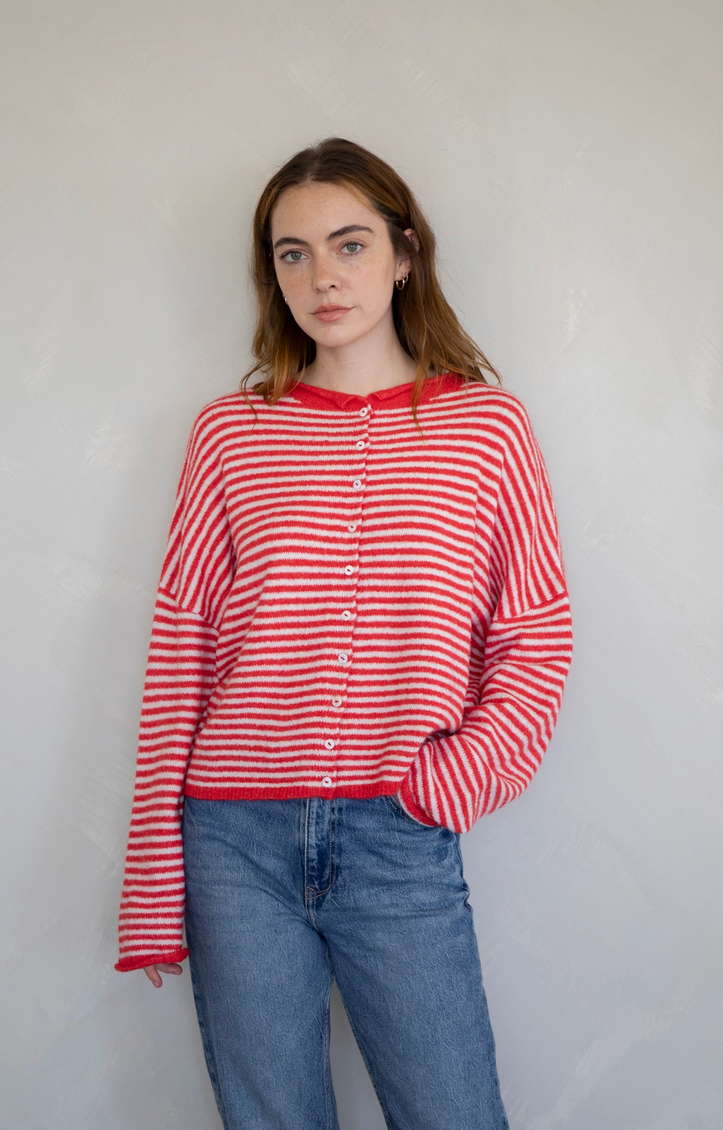 Striped Button Down Cardigan Pink/Red