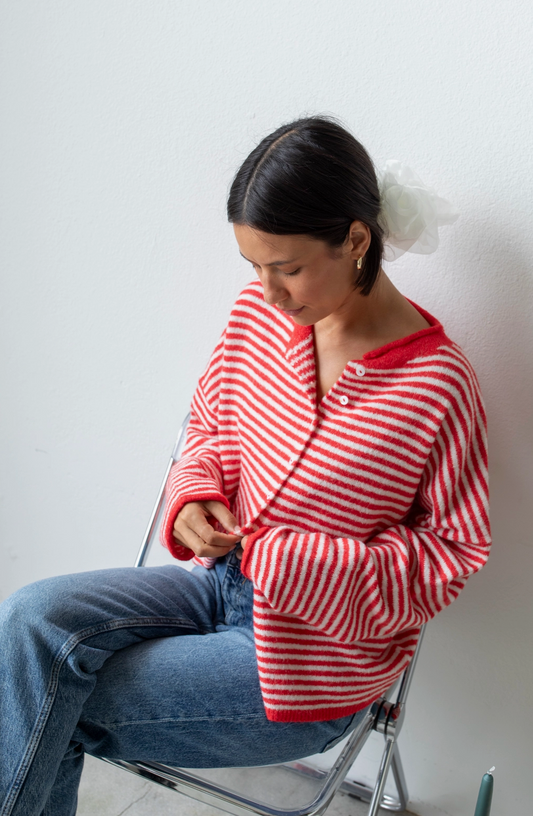 Striped Button Down Cardigan Pink/Red