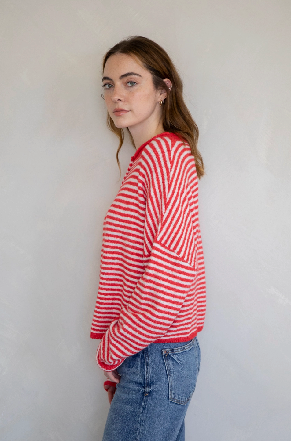 Striped Button Down Cardigan Pink/Red