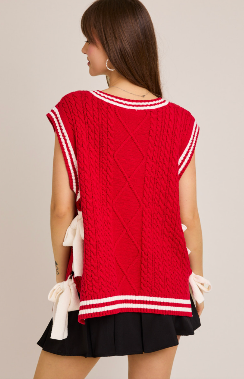 Red/White Side Bow Sweater Top