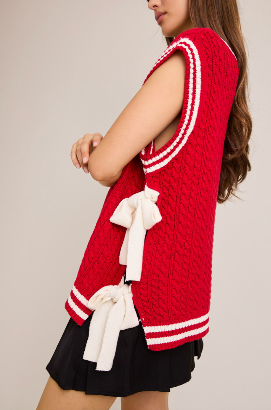Red/White Side Bow Sweater Top