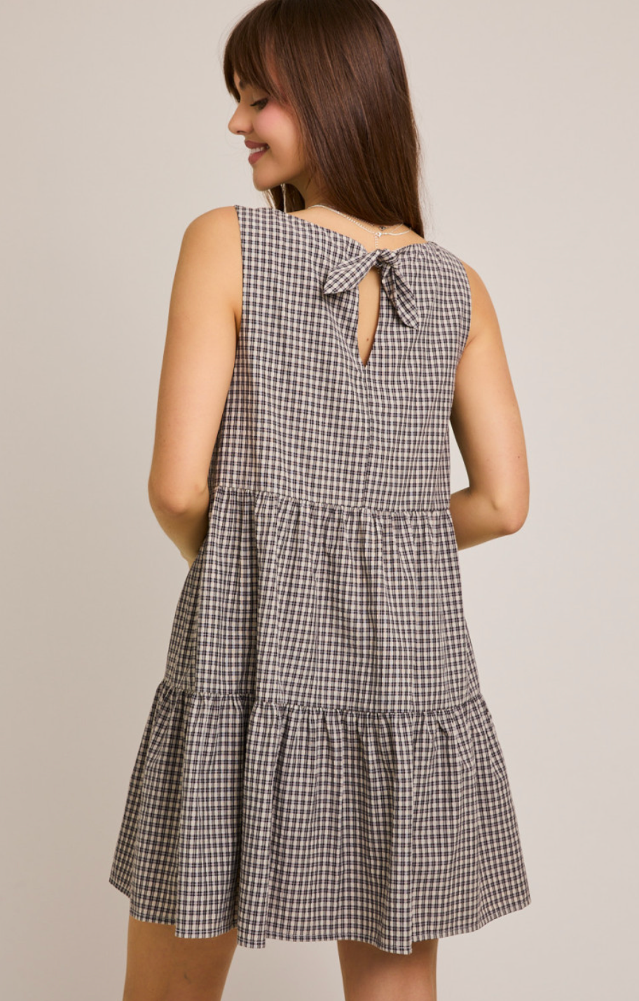 Black Plaid Boat Neck Dress