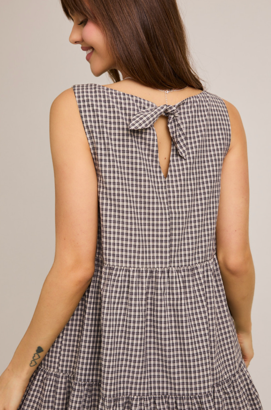 Black Plaid Boat Neck Dress
