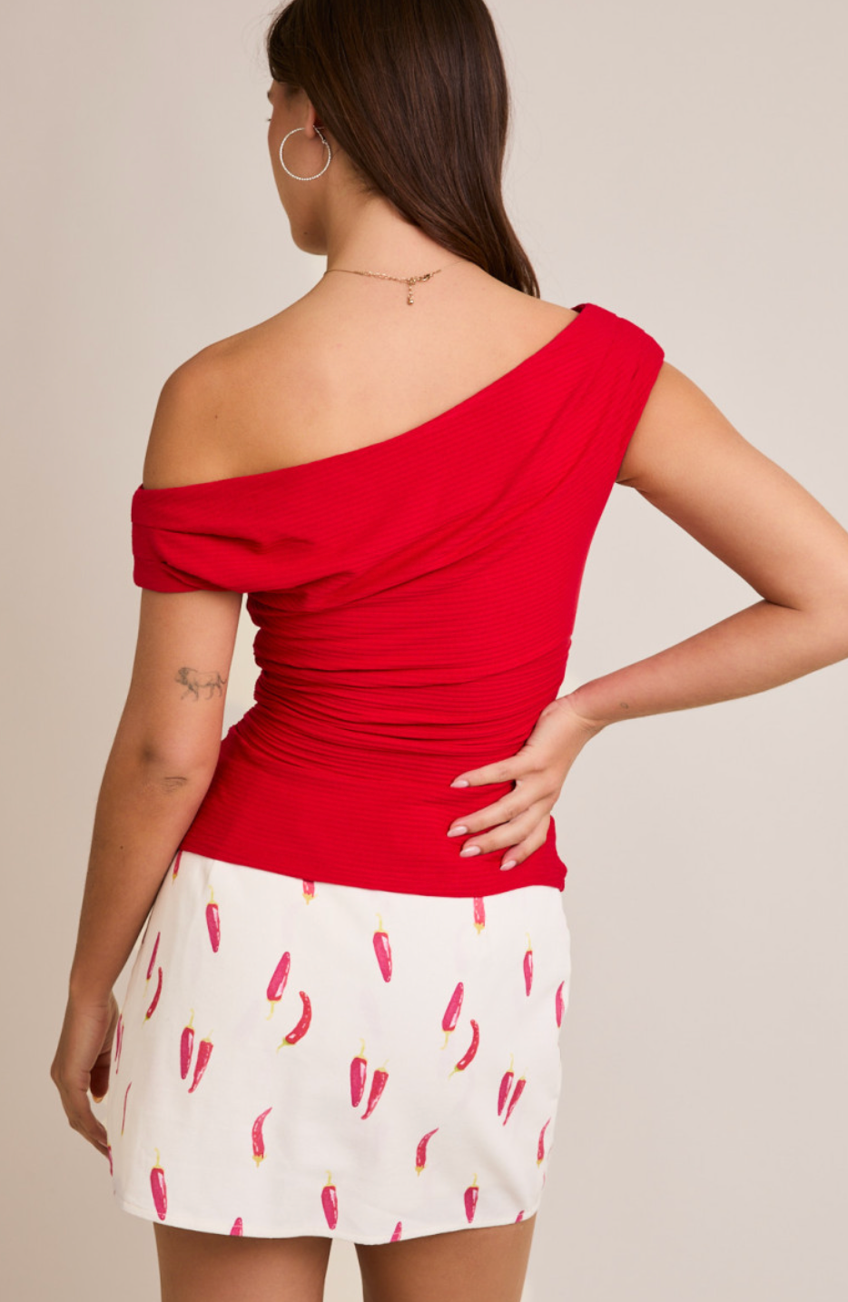 Off Shoulder Knit Top Red