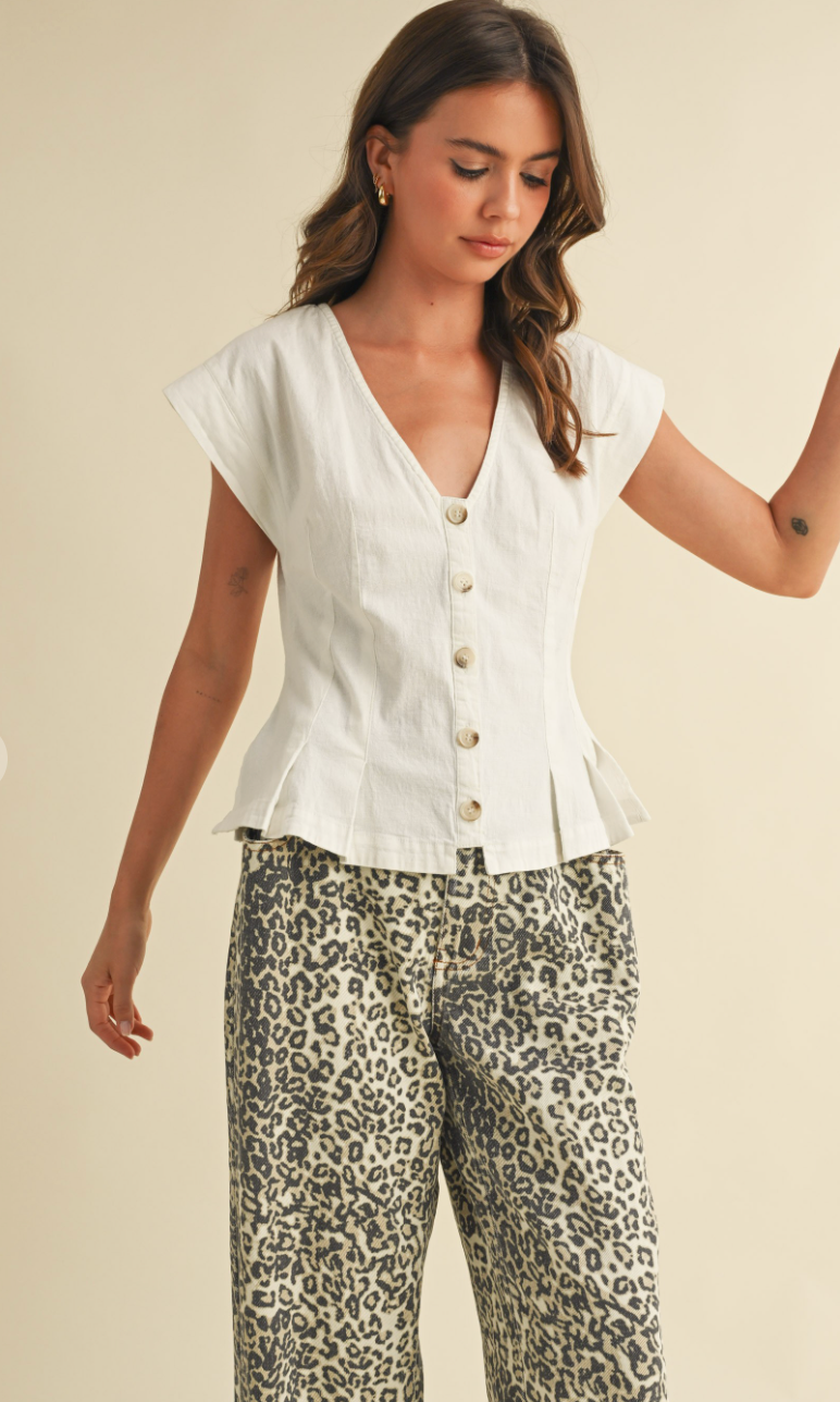 Capped Sleeve Top Ivory