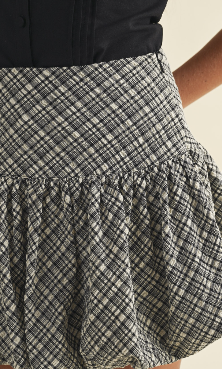 Black Plaid Bubble Hem Skirt