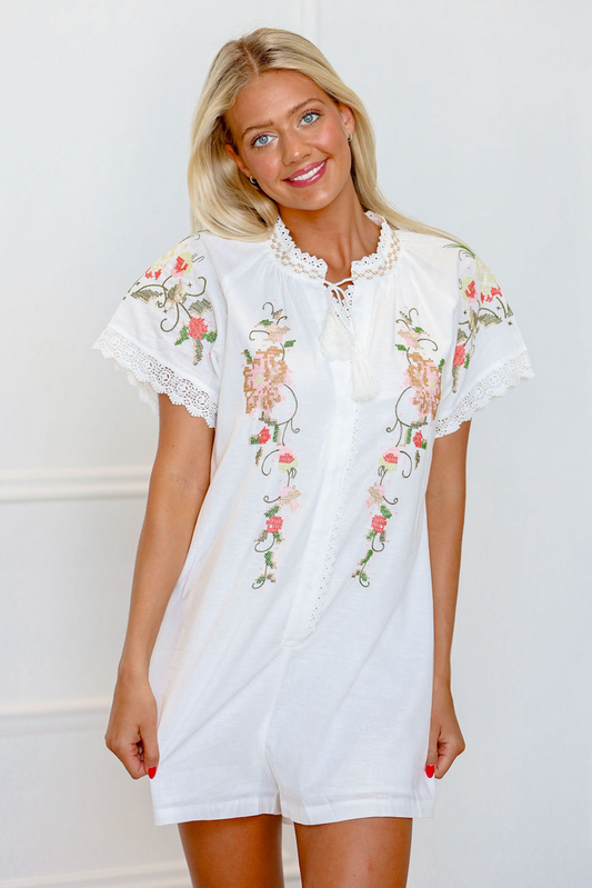Embroidered Short Sleeve Romper