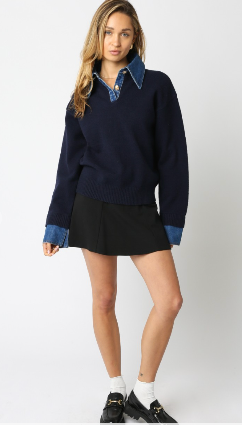 Navy Denim Collared Sweater