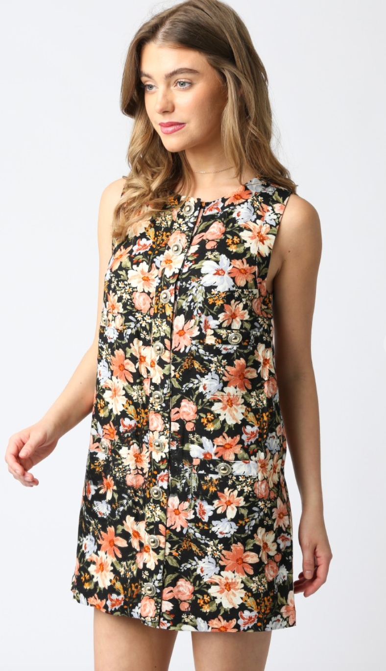 Midnight Floral Buttons Dress