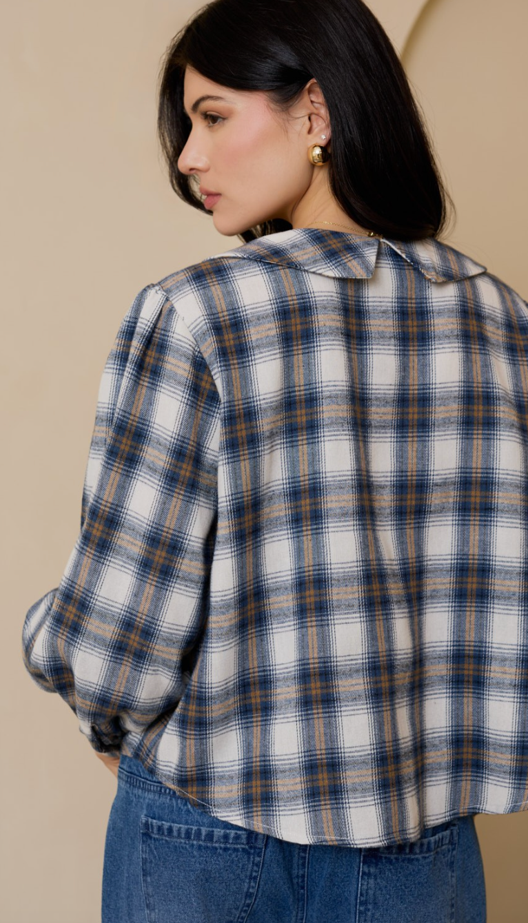 Plaid Peter Pan Collar Front Ties Top