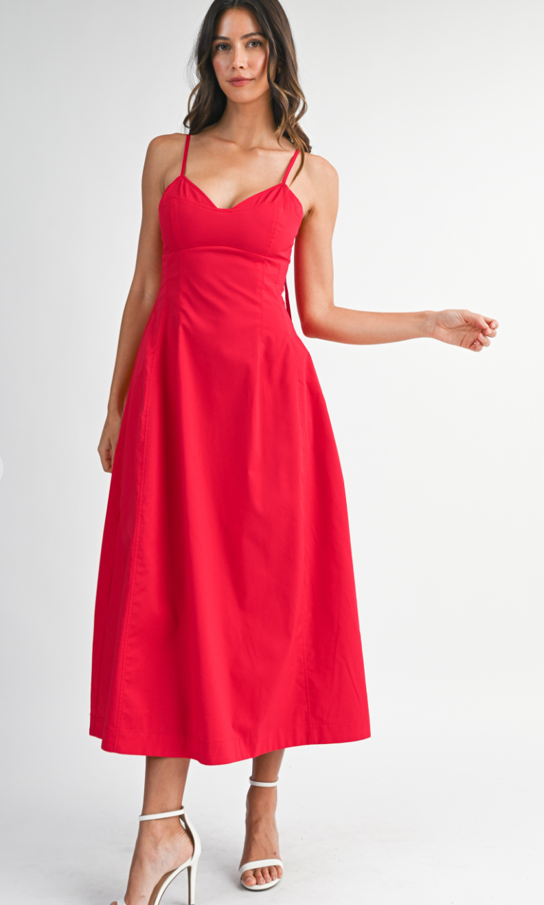 Red Bustier Midi Dress