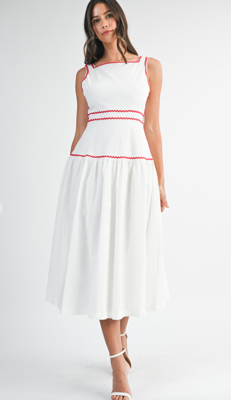 Red RicRac Trim Midi Dress