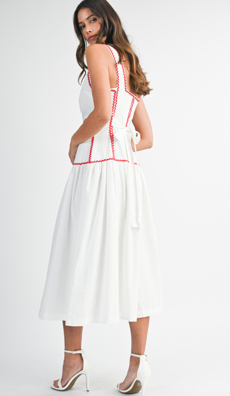 Red RicRac Trim Midi Dress