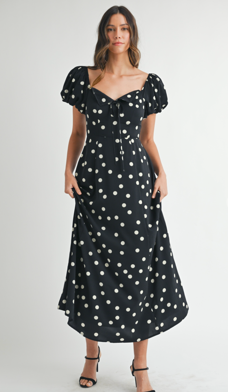 Black Polka Dot Midi Dress