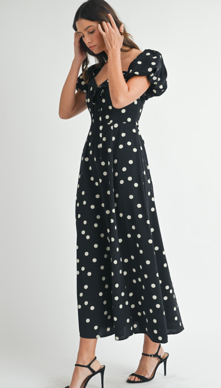 Black Polka Dot Midi Dress