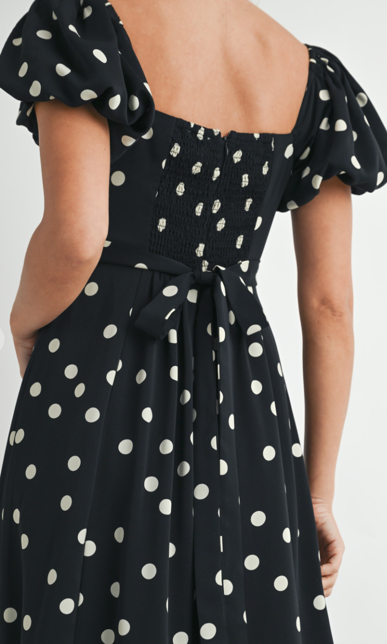 Black Polka Dot Midi Dress