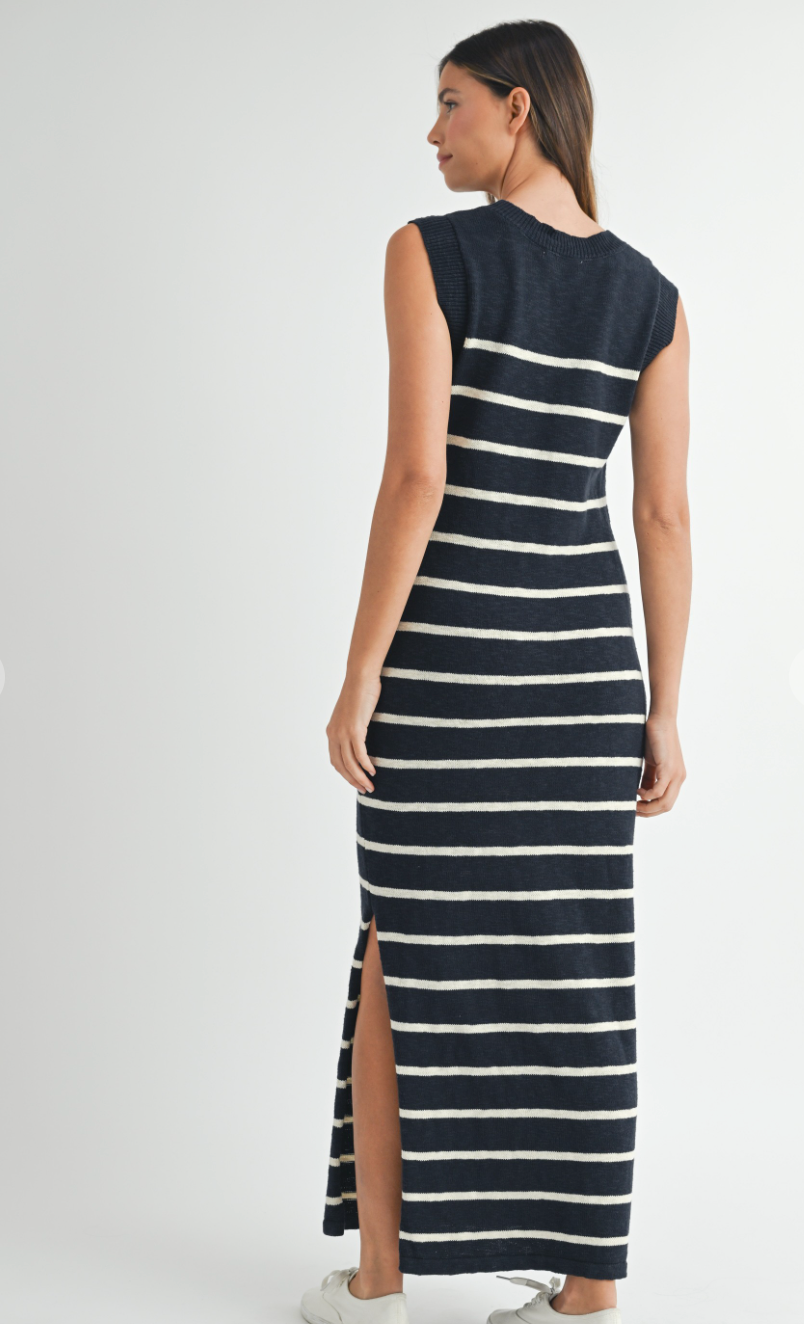 Navy Stripe Maxi Sweater Dress
