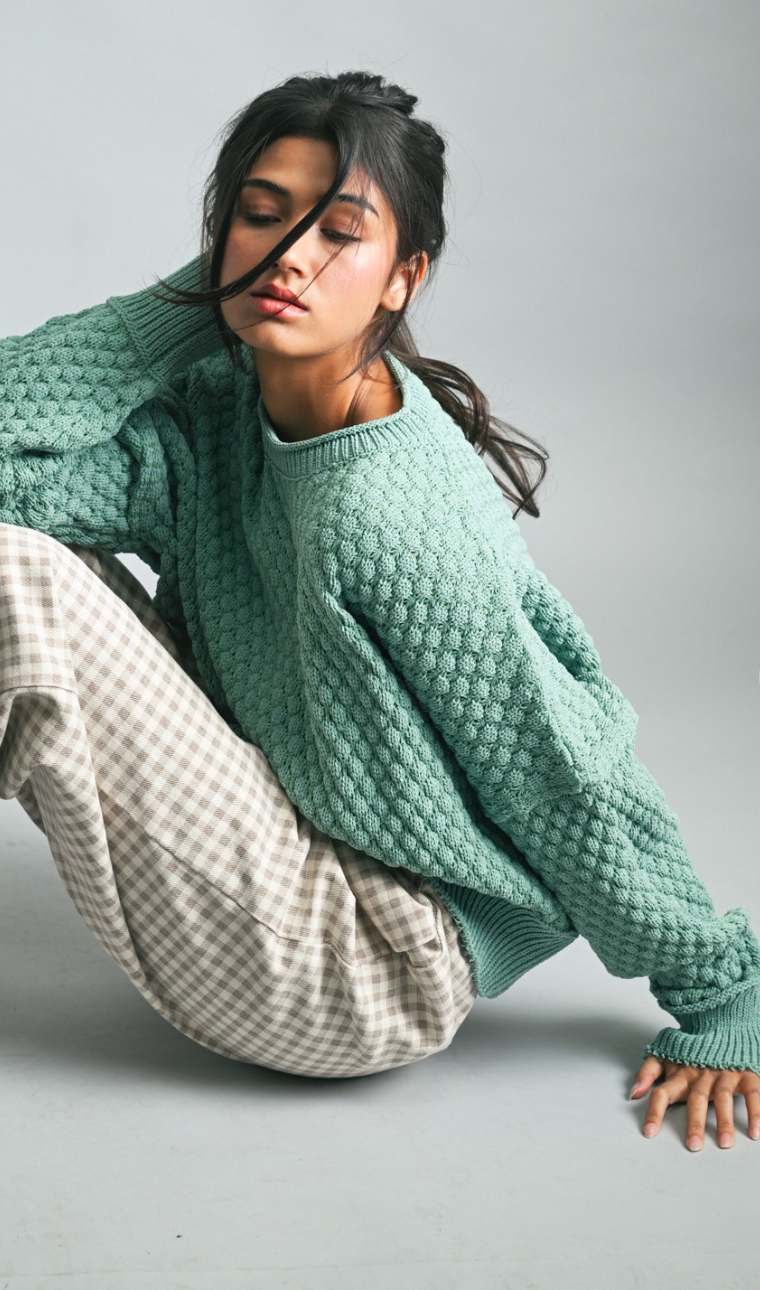 Pistachio Raw Edge Sweater
