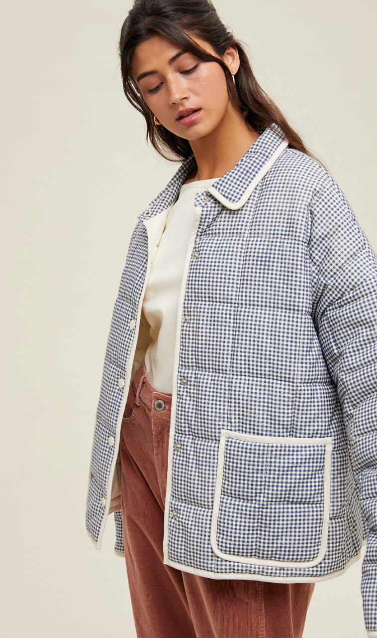 Blue/Cream Front Pocket Gingham Jacket