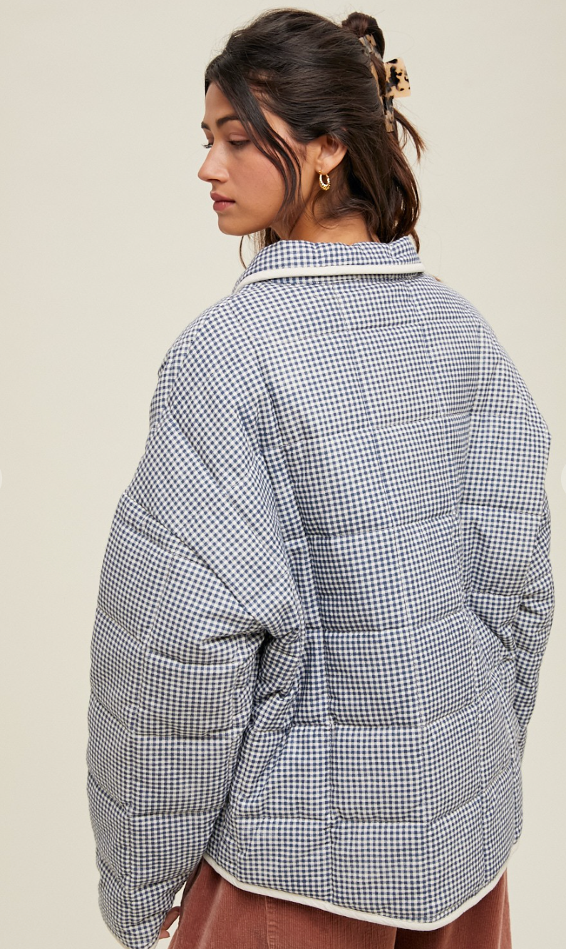 Blue/Cream Front Pocket Gingham Jacket