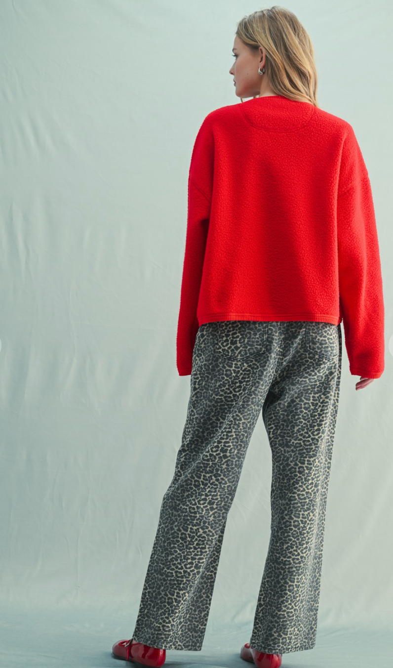 Sherpa Button Up Jacket Red