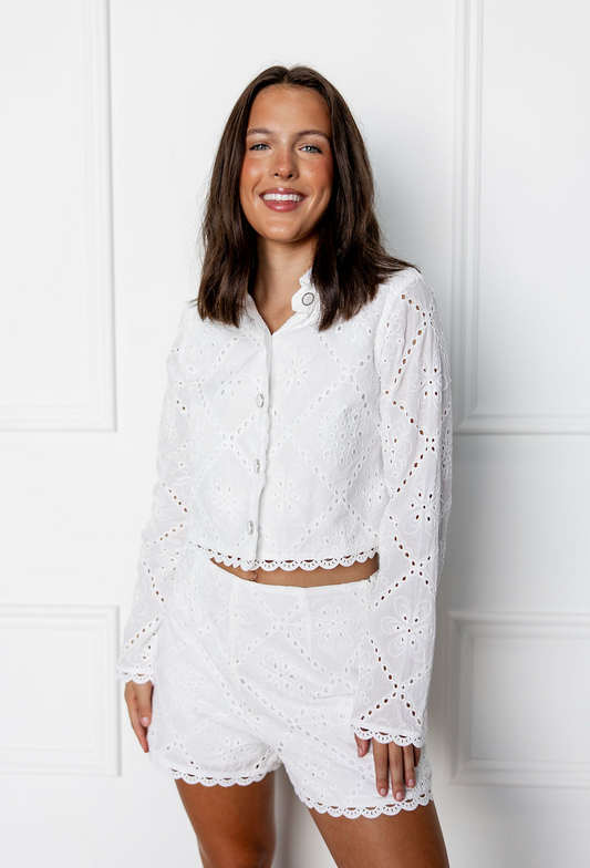 White Eyelet Top & Shorts Set of 2
