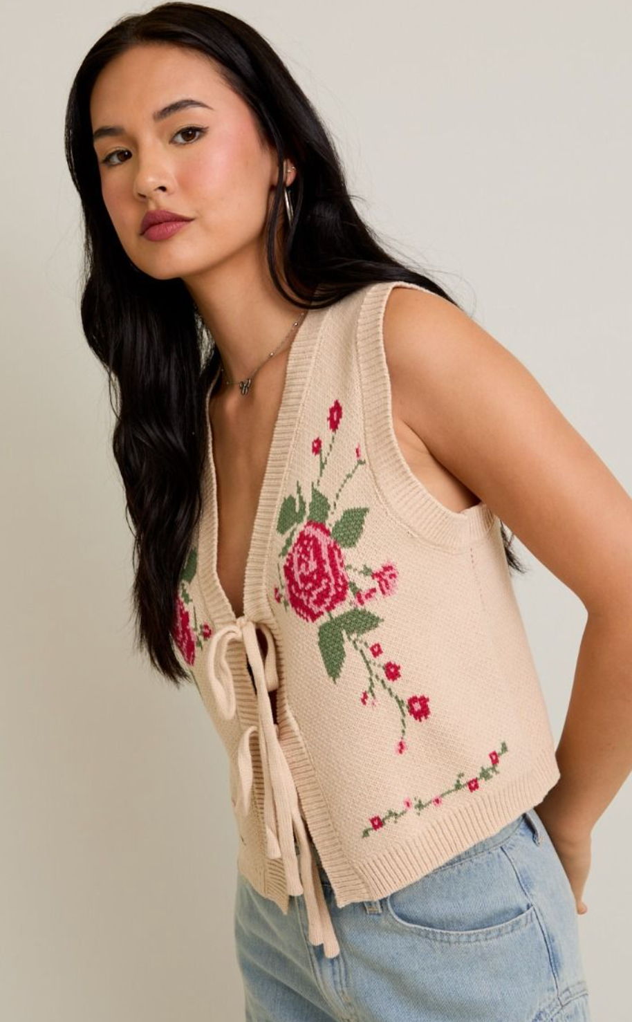 Roses Knit Tie Vest