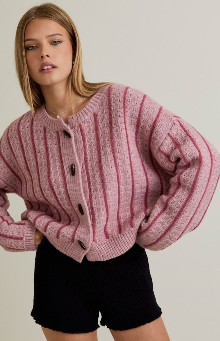 Mauve Stripe Toggle Sweater