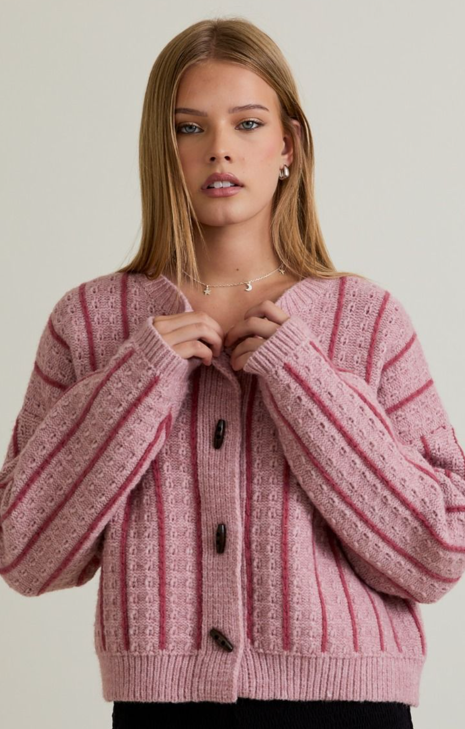 Mauve Stripe Toggle Sweater