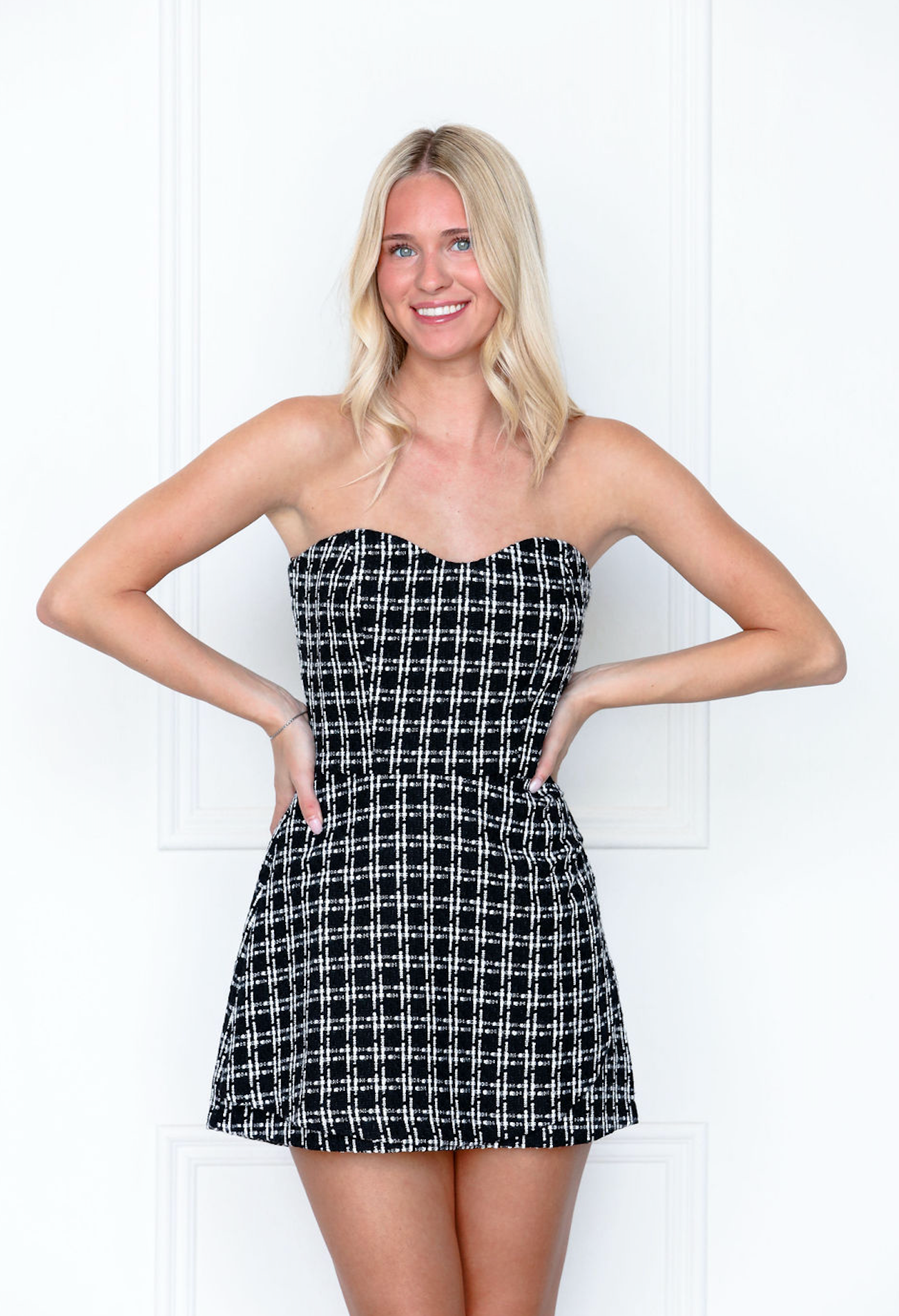 Tweed Wrap Front Mini Dress Black