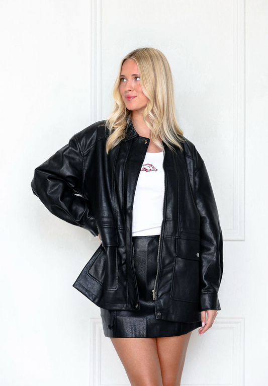 Faux Leather Safari Jacket