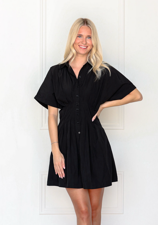 Black Pintuck Shirt Dress