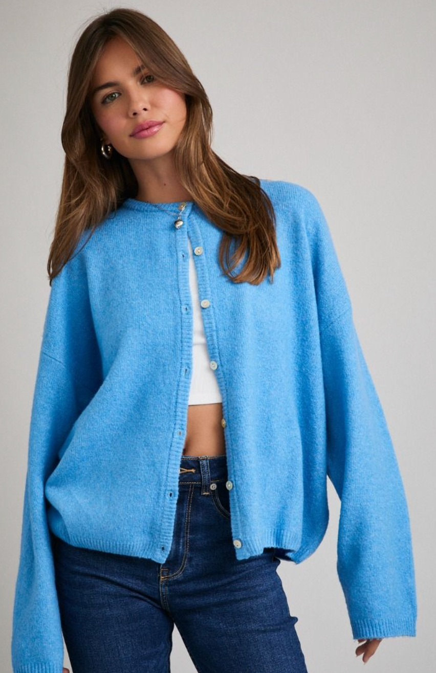 Button Down Cardigan Aqua