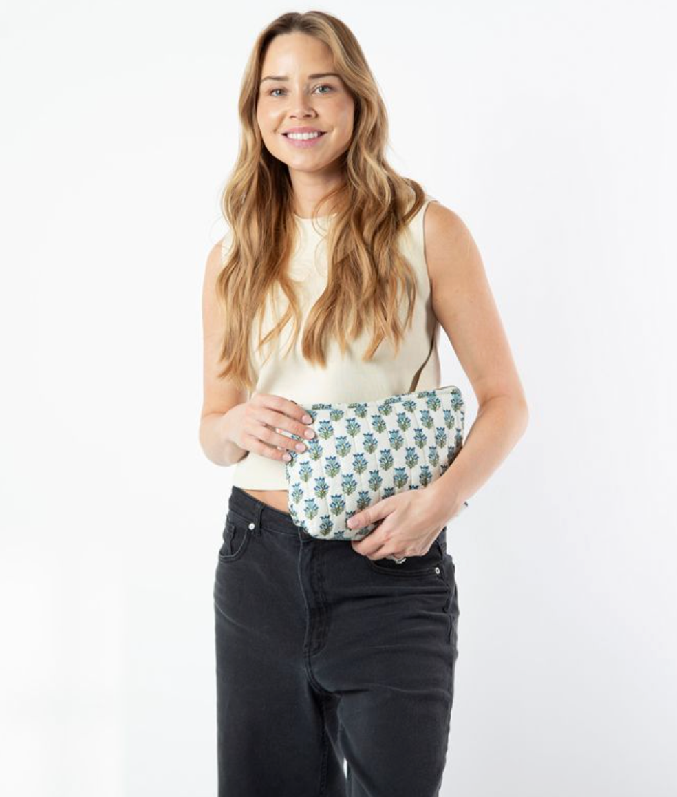 Blue Block Print Clutch - Clothe Boutique