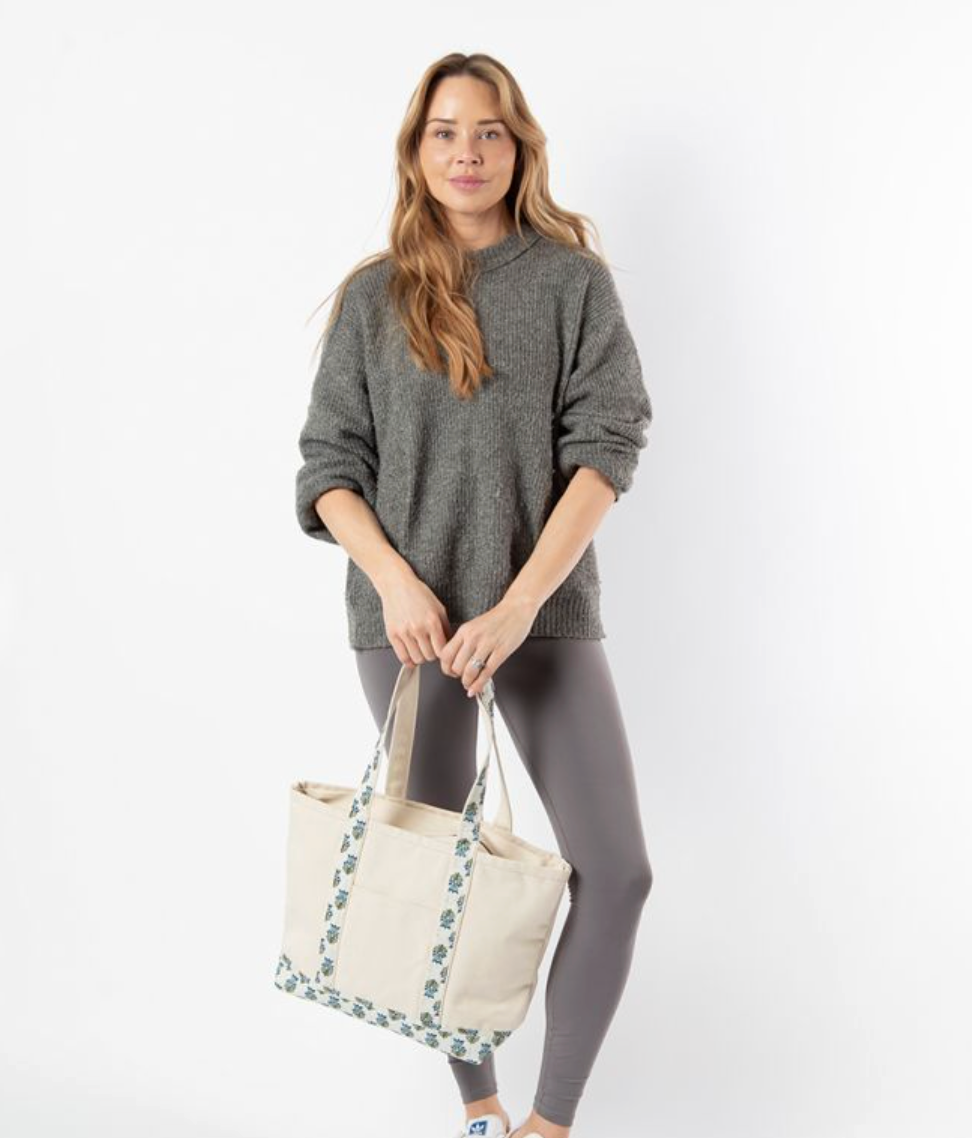 Blue Block Print Large Classic Tote