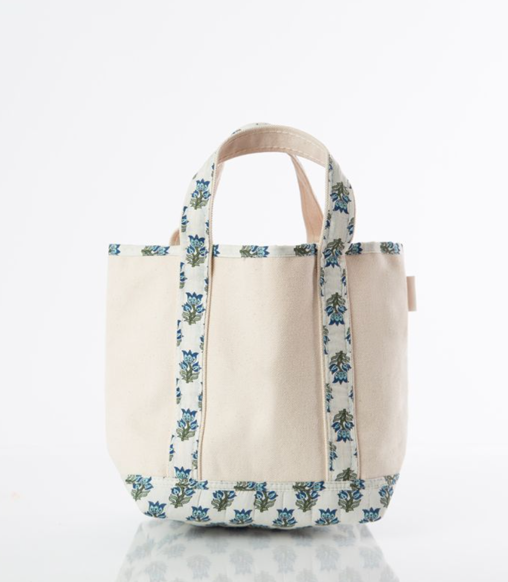 Blue Block Print Handy Tote - Clothe Boutique