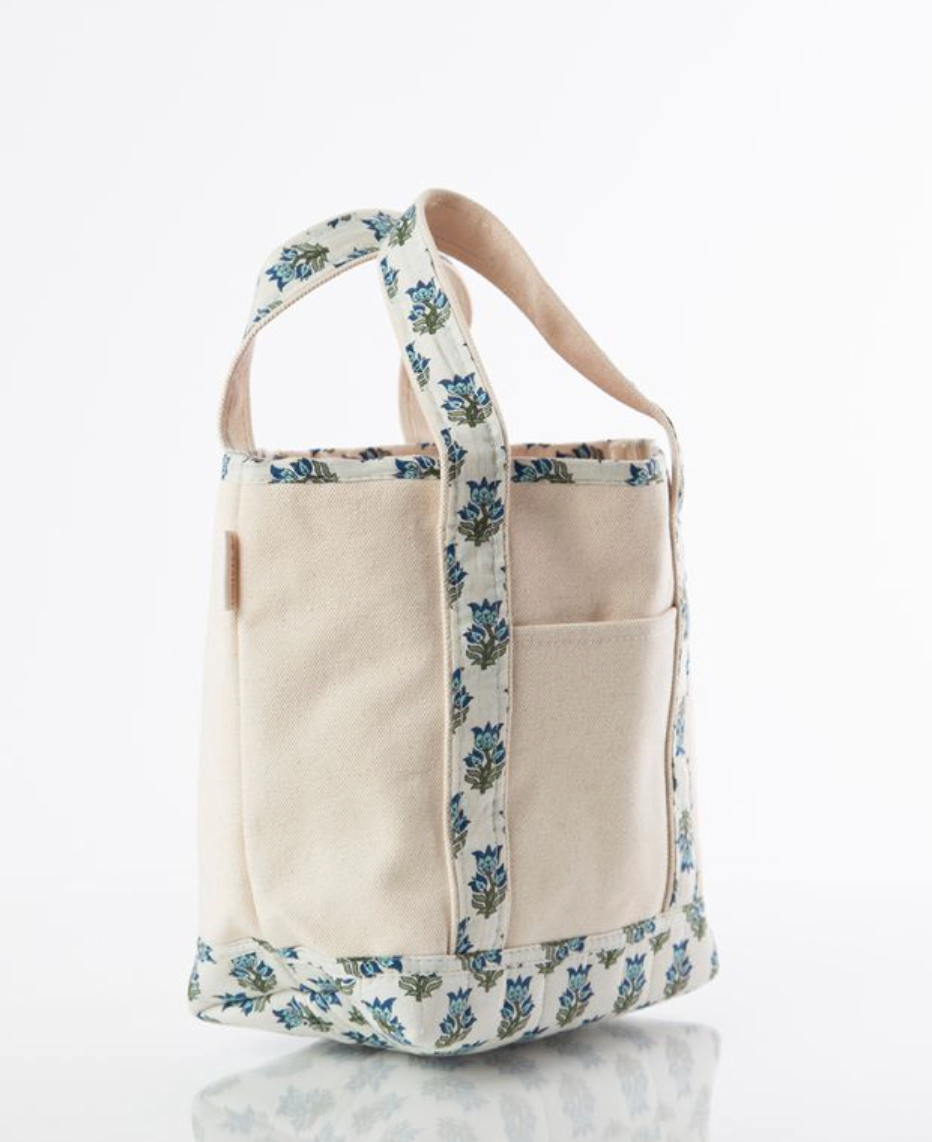 Blue Block Print Handy Tote - Clothe Boutique