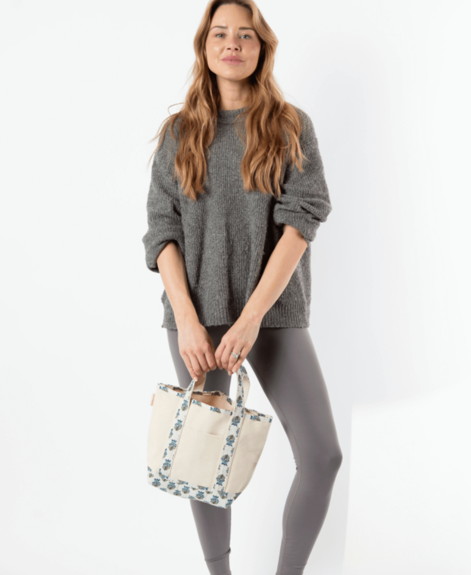 Blue Block Print Handy Tote - Clothe Boutique