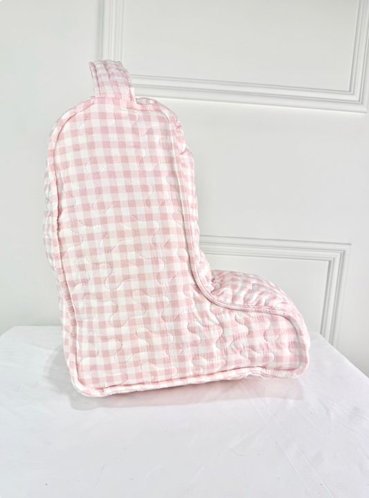 Pink Gingham Patchwork Quilted Boot Bag