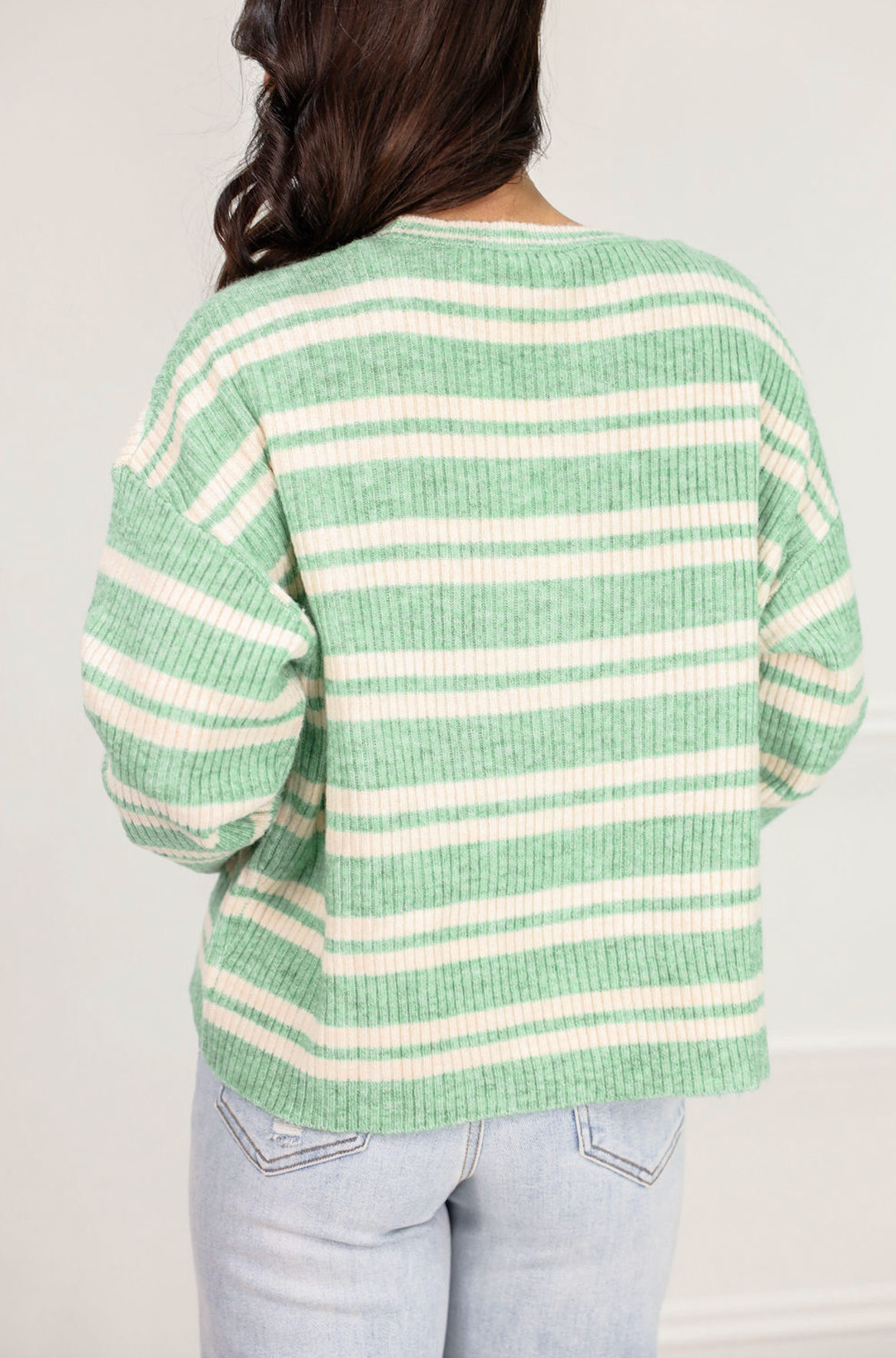 Green/White Striped Sweater - Clothe Boutique