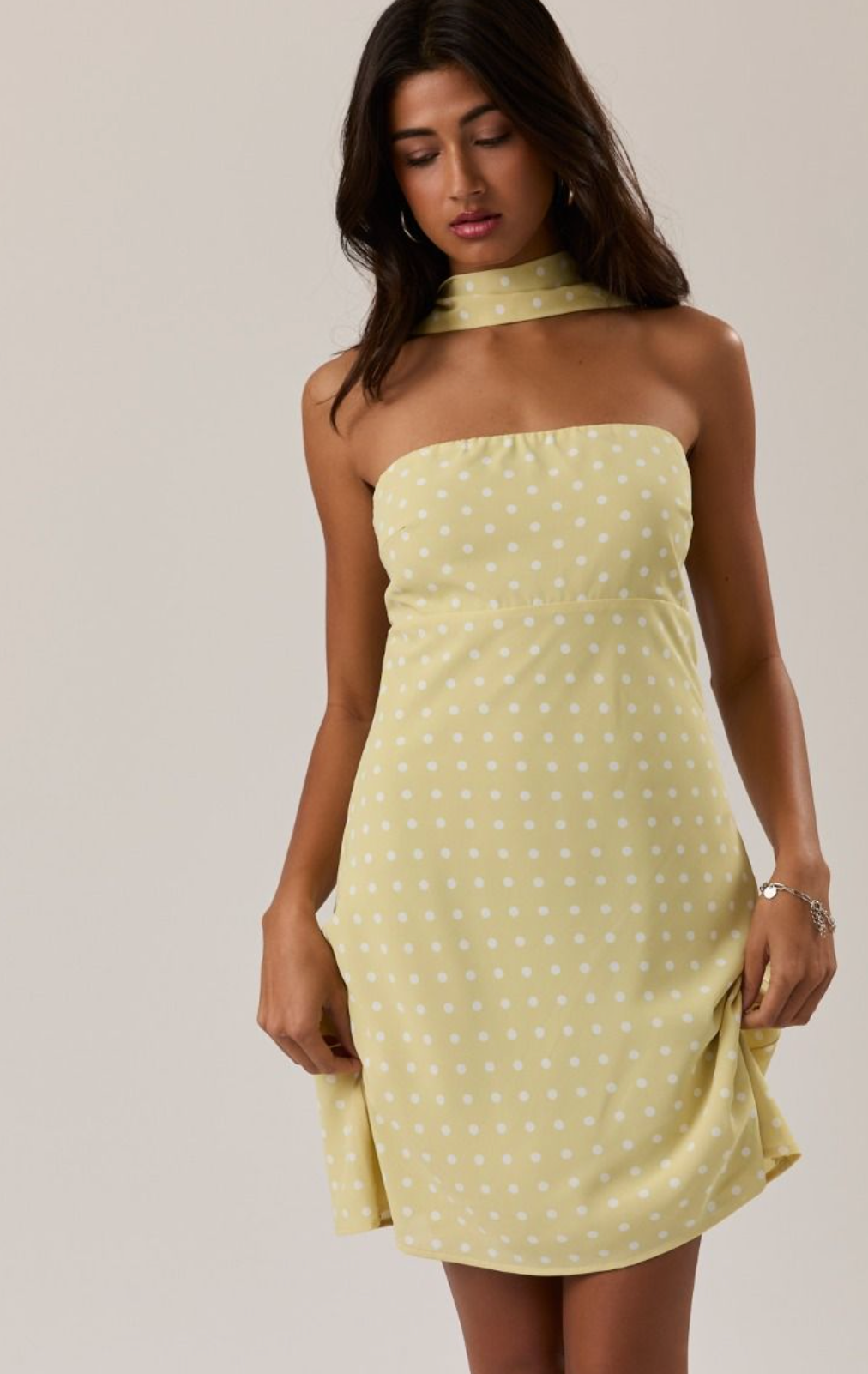 Polka Dot Dress w/ Scarf Yellow