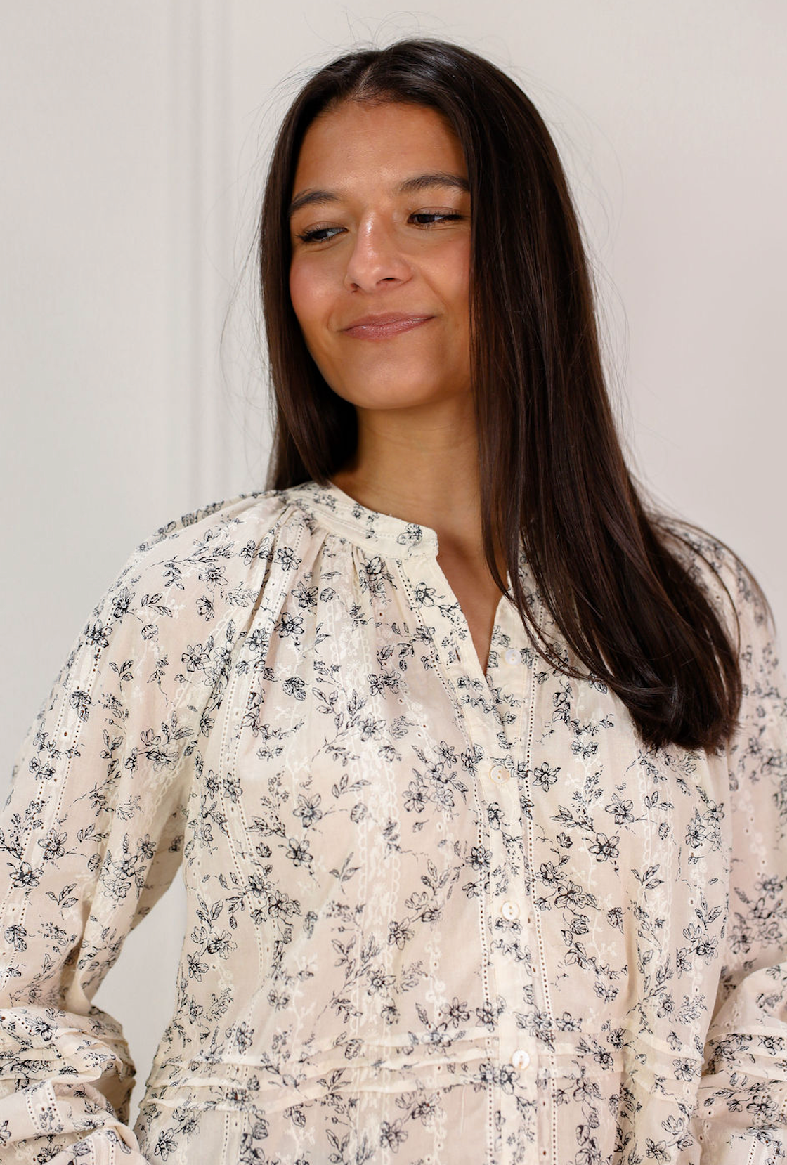 Sara Floral Pintuck Blouse