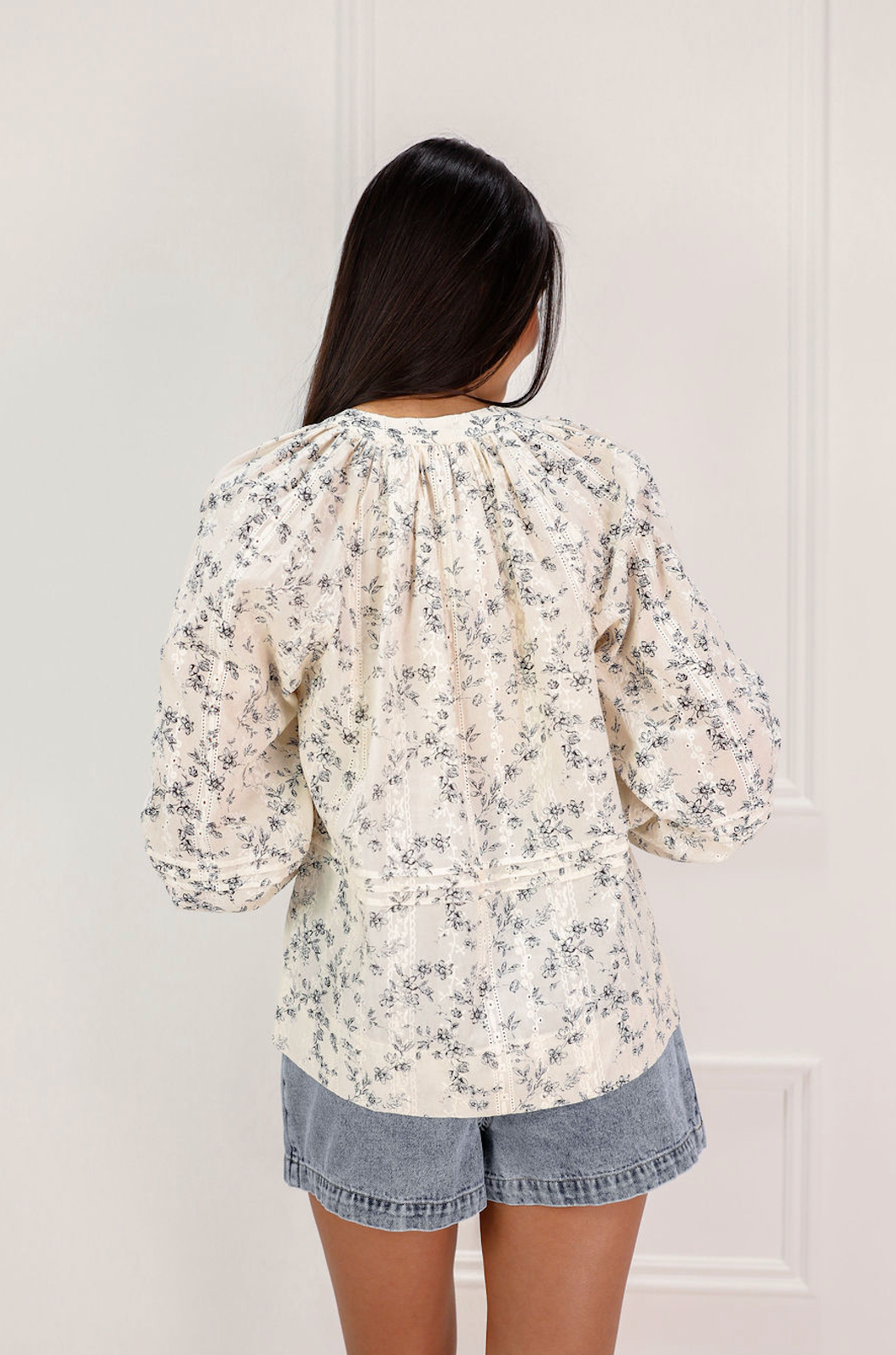 Sara Floral Pintuck Blouse