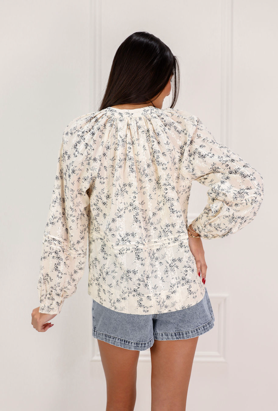 Sara Floral Pintuck Blouse
